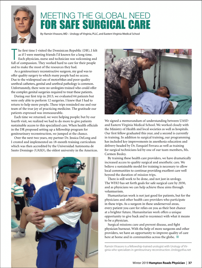 Urology of Virginia’s own Dr . Ramon Virasoro : Meeting The Need For Safe Surgical Care
